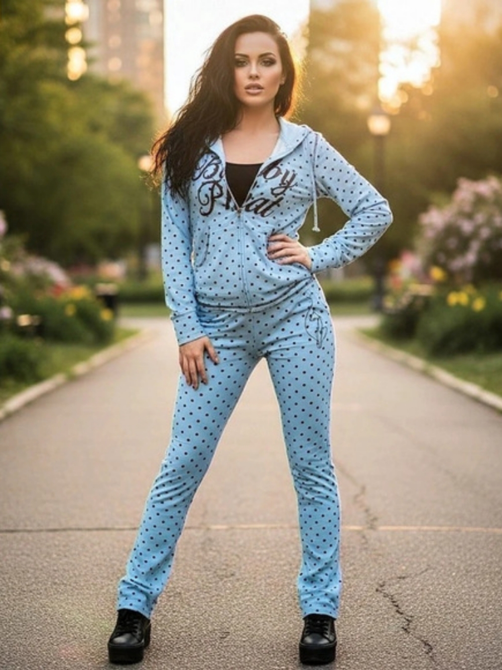 Baby Phat Light Blue Polka Dot Hooded Set Sz XL